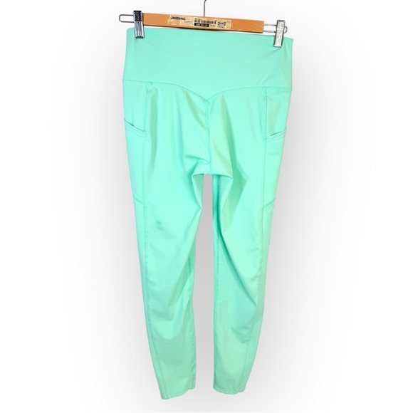 Zenana Mint Turquoise aqua High-Waisted Yoga Leggings with Pockets Large - Picture 3 of 4